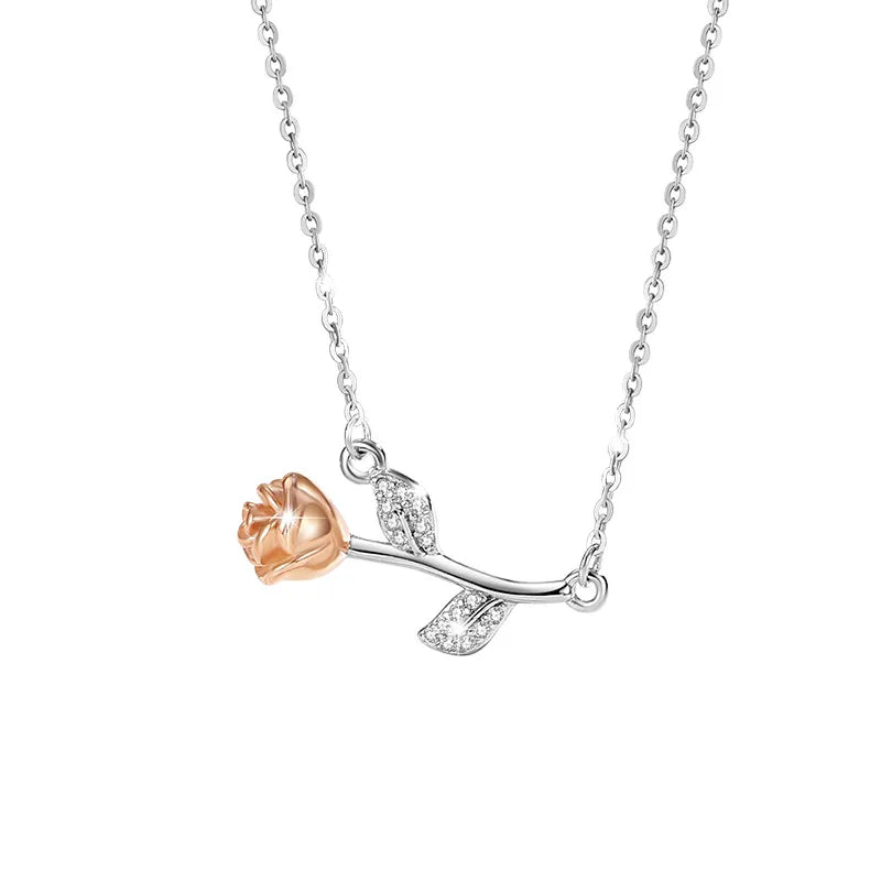 Valentine's Day 925 Sterling Silver Rose Flower Necklace Pendant