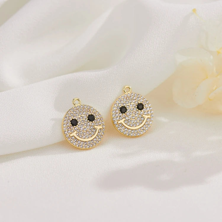 Hot Selling Brass 14K Gold Plated Micro Pave Zircon Pendant Smile Face Lock Charm for Jewelry Making Accessories