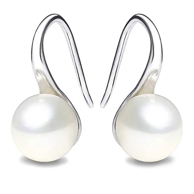 Fashion New Copper Women Earrings Brief Ear Hook Geometric Jewelry Earrings Symmetry Delicate Pearl Earrings