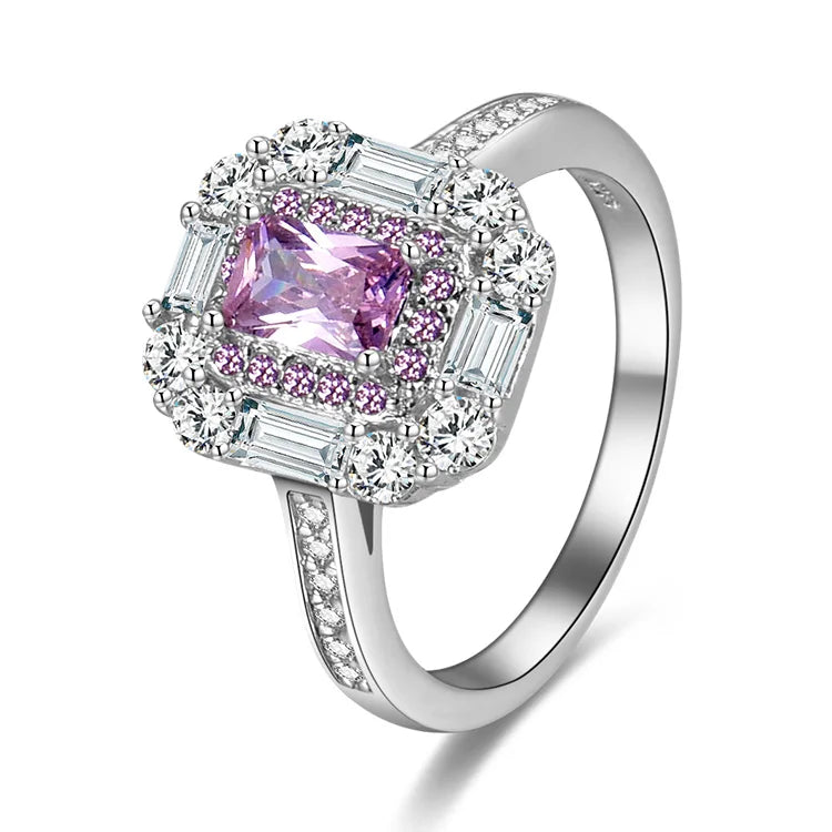 925 Sterling Silver Simulated Diamond Engagement Ring Prong Setting Rhodium Plated Trendy Gift Party Wedding Jewelry for Women