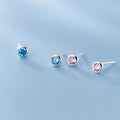 925 Sterling Silver Small Round Blue Cubic Zirconia Earings Party Pink CZ Ear Studs Earrings Fashion Jewelry for Women Men