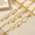 New Double Layer Stainless Steel Butterfly Pearl Bracelet Non Tarnish 18k Pvd Gold Plated Butterfly Charm Bracelet for Women