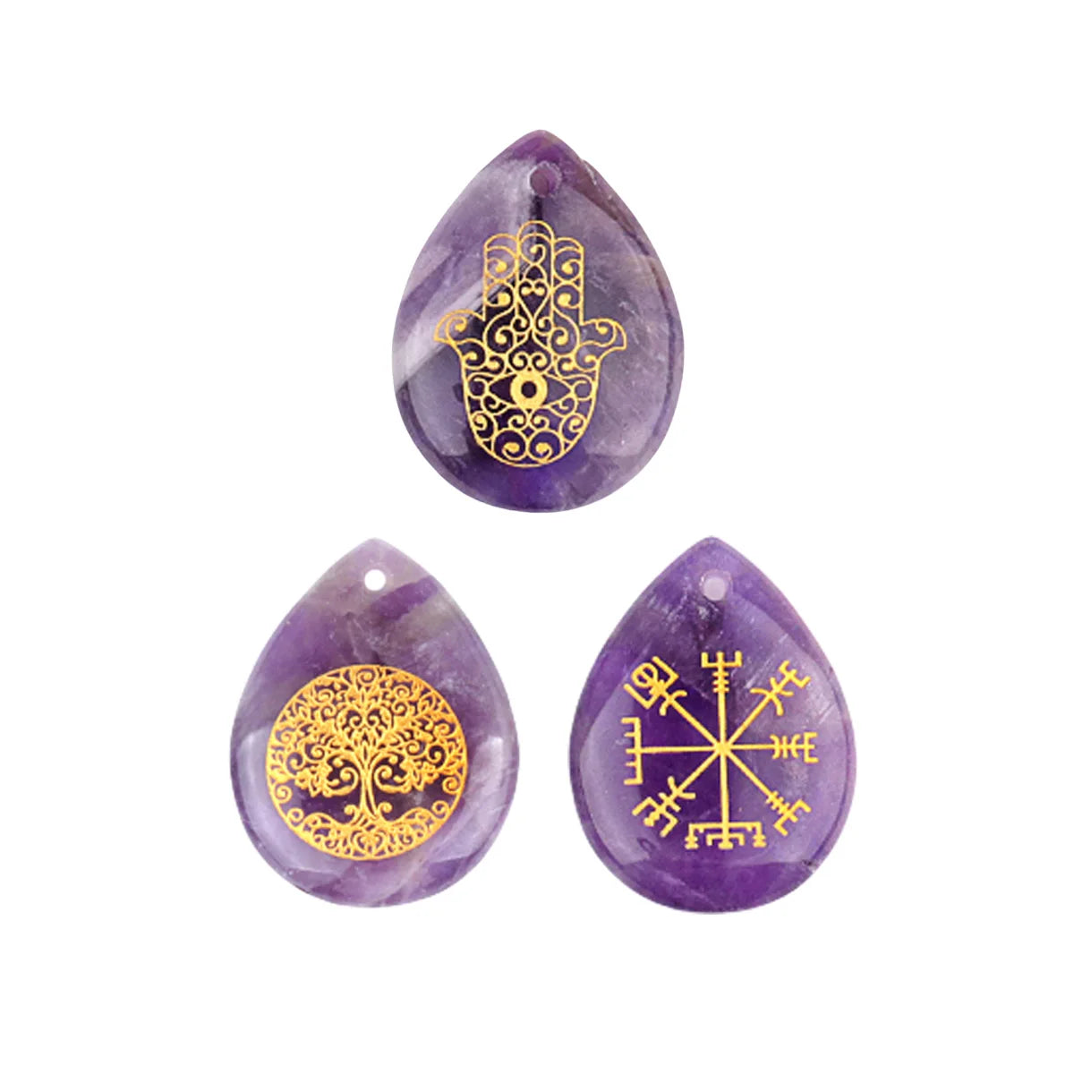 25MM*33MM Amethyst Natural Stone Water Droplet Shaped Perforated Custom Carved Pendant Exquisite Crystal DIY Jewelry Gifts