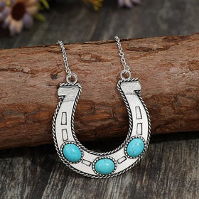 2024 Boho Style New U-letter Turquoise Necklace Vintage Large Horseshoe Pendant Necklace for Gift