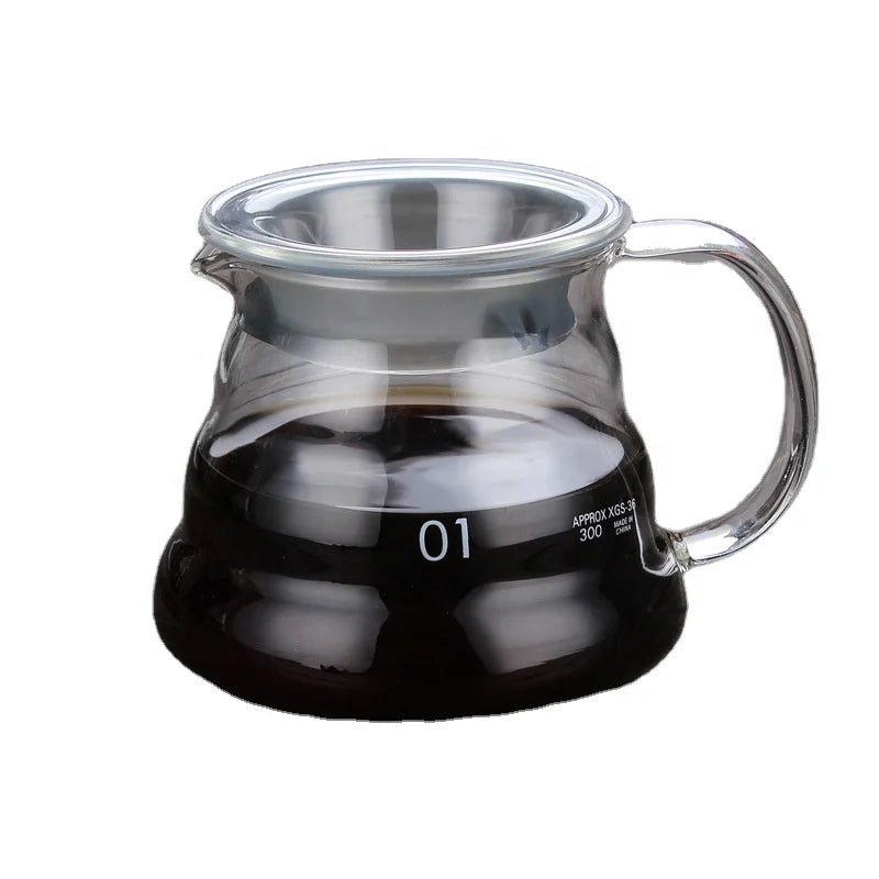 360ml/600ml/800ml Hand Pour Over Drip Brewer - Borosilicate Glass Pot Coffee Pot