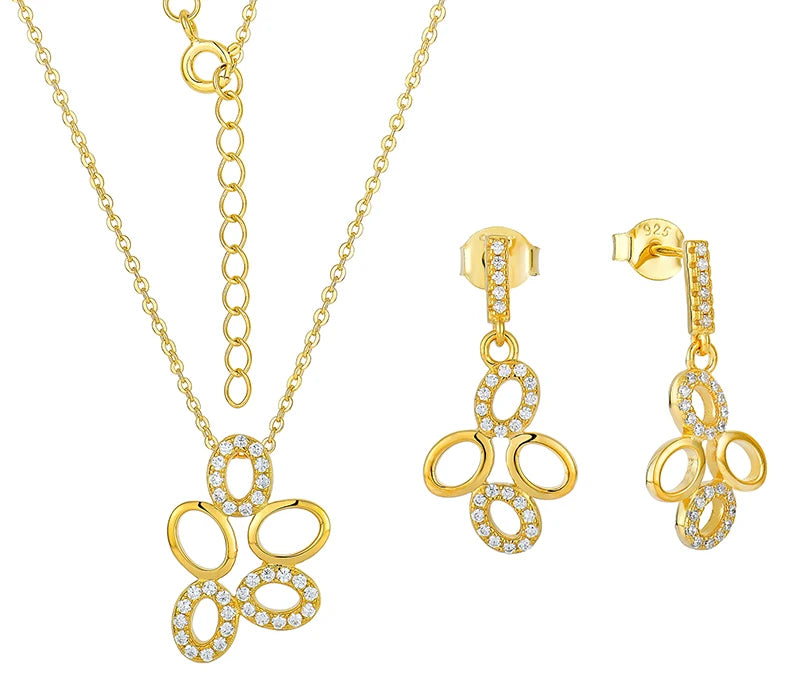 QX CUSTOM OEM Women Luxury 925 Sterling Silver Oval Circle Earring Necklace Fine Cubic Zirconia Jewelry Jewelry Set Woman Gift