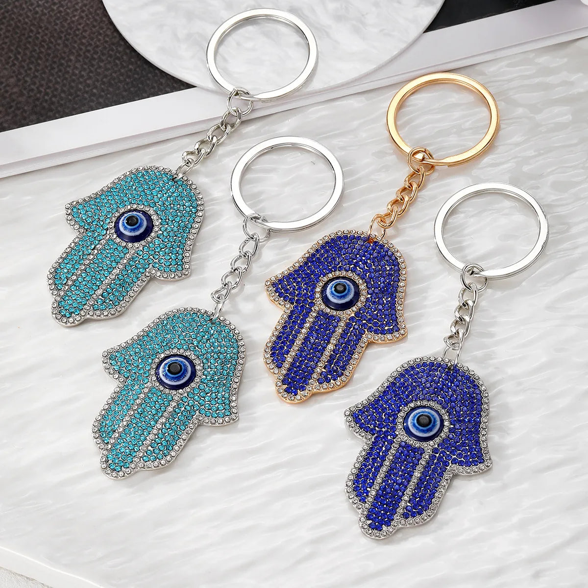 Fashion Style Nazar Fatima Palm Keychain Alloy Full Diamond Evil Eye Bag Pendant Ornament