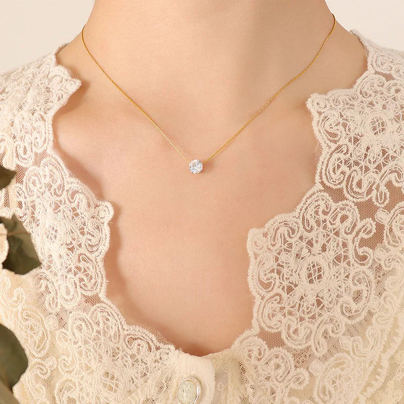 New Fashion Design Summer Stainless Steel Romantic CZ Classic Pendant Chain Collarbone Necklace Women P544