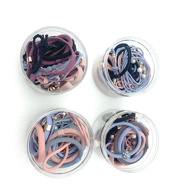 Wholesale 25pcs Multicolor Elastic Nylon Hair Bands Pearl Ponytail Holder Bow Hair Ties Set in Box for Girls