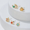 Sweet Temperament Cartoon Mermaid Earrings 18K Gold Plated Brass Earrings New Design Color Zircon Earrings for Women