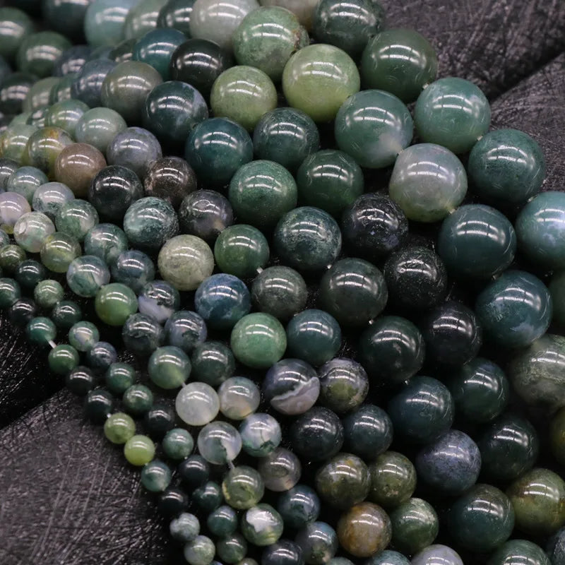 Real Agate Gem Stone Bead Loose Natural Gemstone Beads Strands Healing Crystal Stone Beads a Level Moss Agate for Jewelry Making