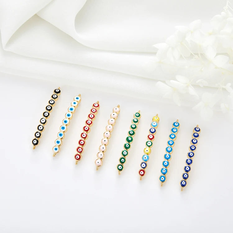Wholesale 14K Gold Plated Diy Enamel Turkish Evil Eye Connector Charms for Diy Bracelet Necklace