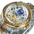 Forsining Tourbillon Watch for Men Mechanical Skeleton Mens Watches Top Brand Luxury Engraved Vintage Moon Phase Steel Strap