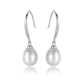 Stylish Minimalist Style 925 Sterling Silver Gold Plated Zircon pink Purple Freshwater Pearl Pendant Ear Hook Earrings