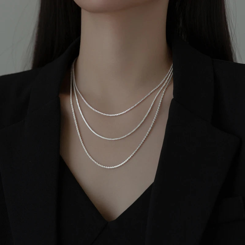 40cm/45cm/50cm Solid S925 Sterling Silver Simple Gypsophila Cauliflower Chain Single Chain Necklace