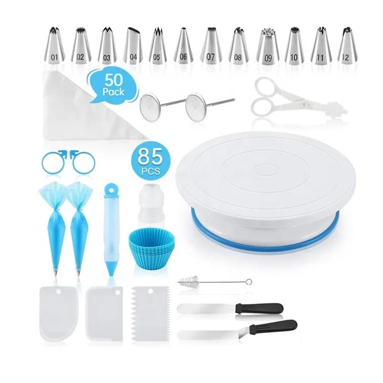 85PCS Cake Decoration Tools with Non Slip Cake Turntable Cake Decorating Set
