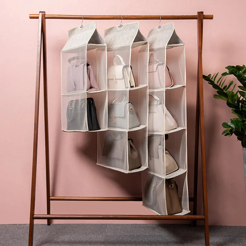 4 Tier Bag Hanging Organizer Storage Bag Folding Hanging Bag Large Capacity Handbag Organizer for Closet