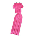 Wholesale Two-Piece Women's Knitted Clothing Solid Pattern Short Sleeve Top and Skirt Set for Spring Casual Style for Ladies