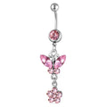 Stainless Steel Color Crystal Butterfly Dangling Navel Ring Fashion Women Piercing Jewelry Flower Dangle Belly Button Ring