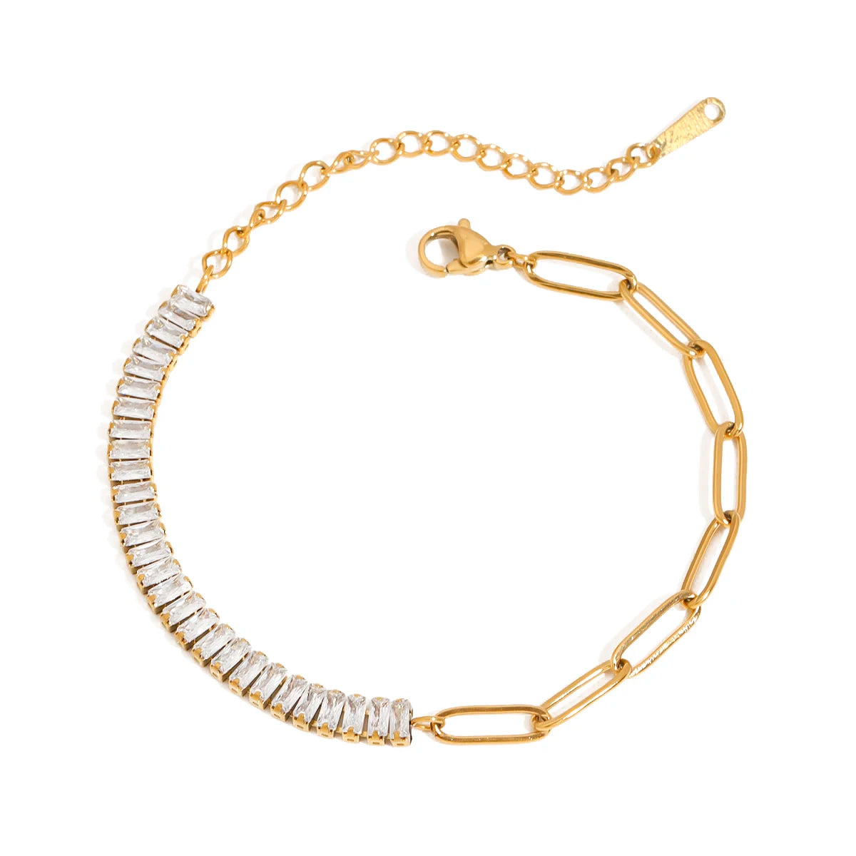 J&D Women's 18K Gold-Plated Stainless Steel Tennis Bracelet New Trendy Geometric Style with Zircon Casual Sports Accessory