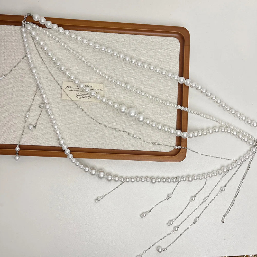 Shescity Wholesale Price Trendy Fashion Body Jewelry Multi-Layer Pearl Designer Simple Personalized Waist Chain Gifts for Women