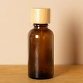 2025 30/50ml Empty Round Amber Glass Boston Bottle With Bamboo Wood Cap for Skin Care Serum and Sunscreen Cream