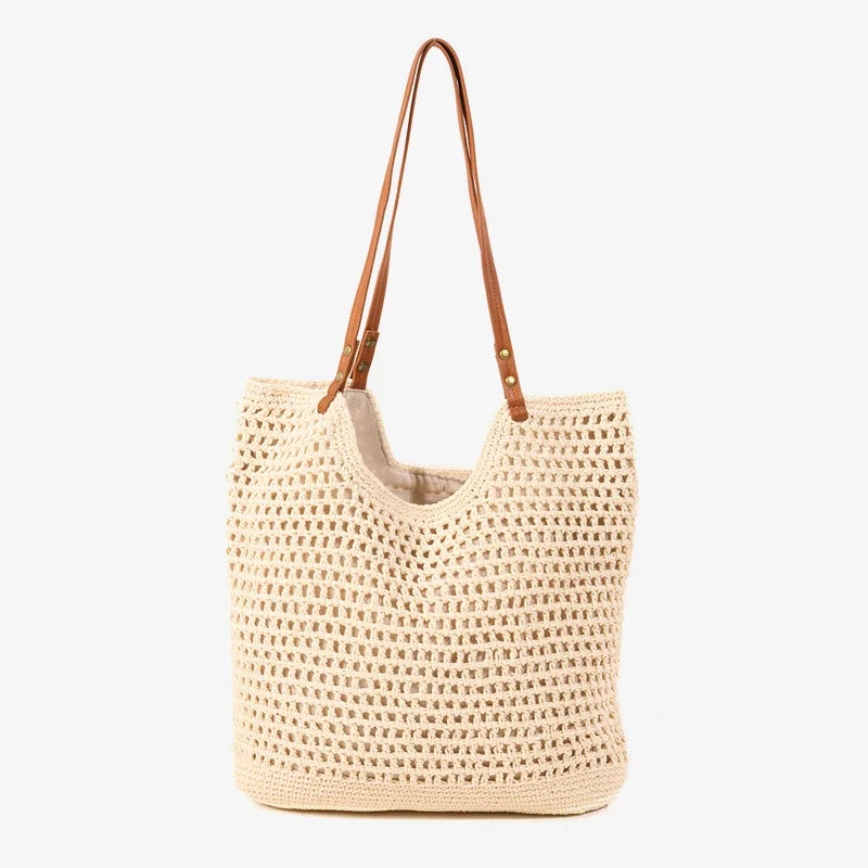 High Quality Large Mesh Beach Bag for Women Summer Vacation Casual Cotton Woven Tote Shoulder Handbag Fashion Style