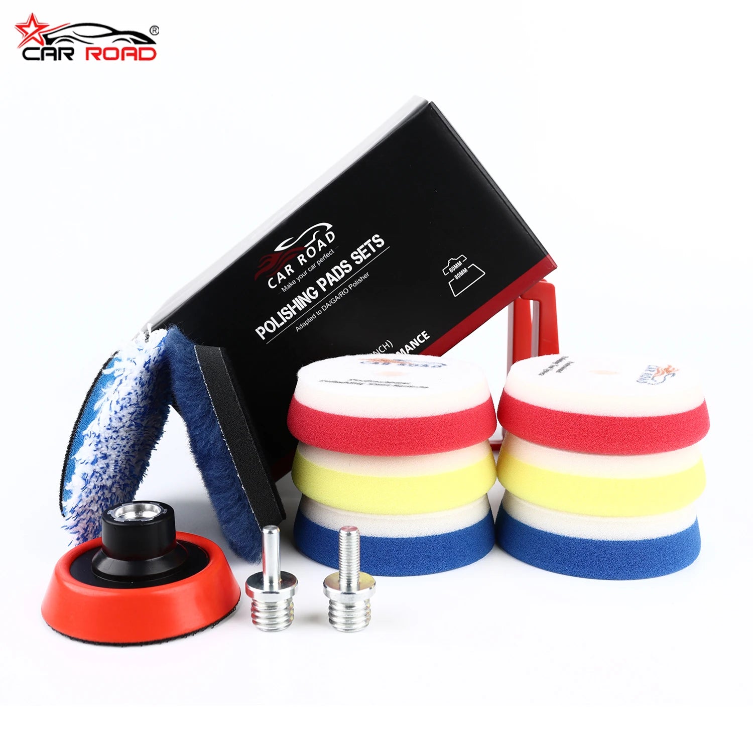 CARROAD 3 Inch Buffing Polishing Pads Kit 11PCs Microfiber Sponge Wool with 80mm Backing Plate for Car Body Polisher & Buffer