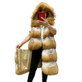 Winter Thickened Warm Long Detachable Hooded Casual Breathable Eco-Friendly High Street Cotton Filled Real Red Fox Fur Coat Vest