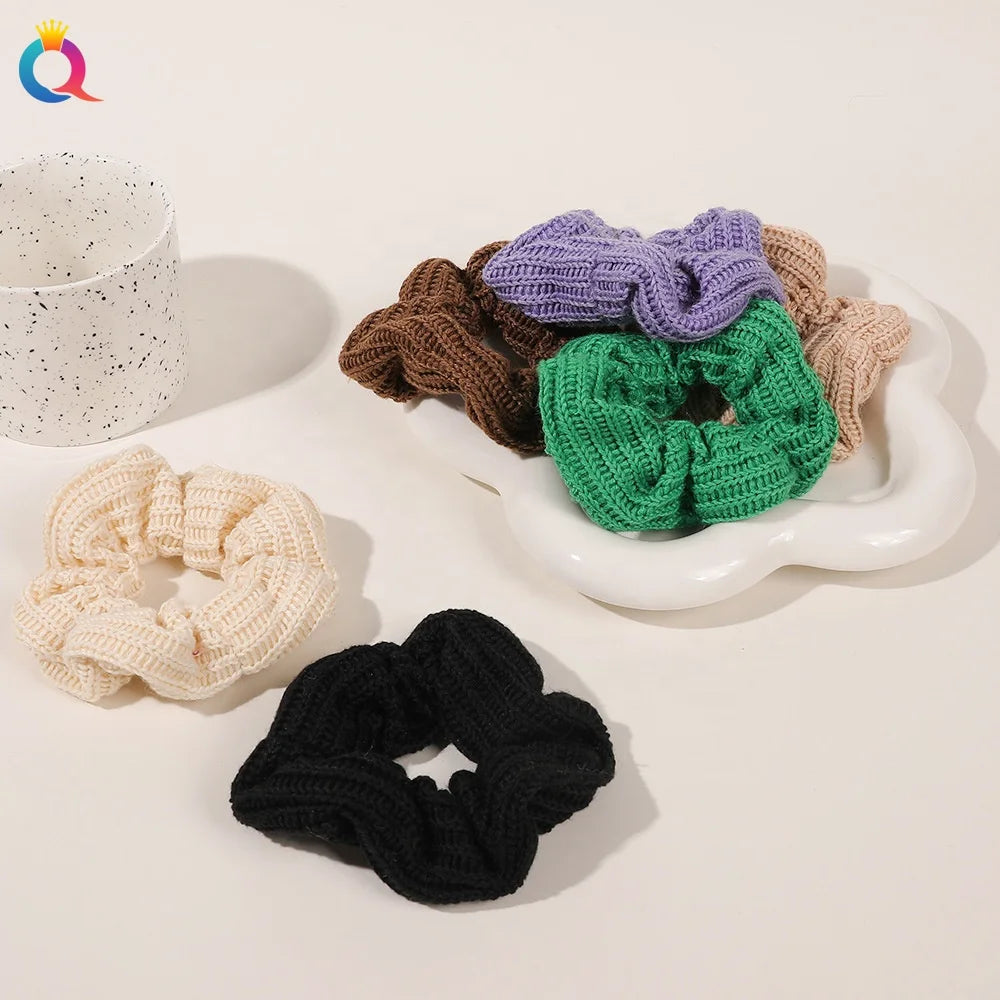Fashion Knitting Wool Scrunchies for Woman Winter Autumn Warm Hair Tie Band