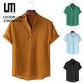 2025 New Wholesale Men's Summer Shirt - Cotton Blend Short Sleeve Casual Shirt (Breathable Solid Color Top with Loose Fit)