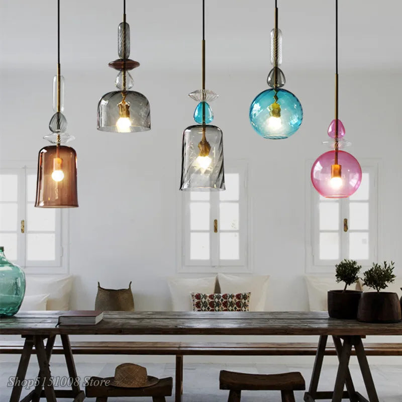 Modern Color Candy Pendant Lights Nordic Creative Glass Hang Lamp for Living Room Restaurant Cafe Home Lighting Kitchen Fixtures
