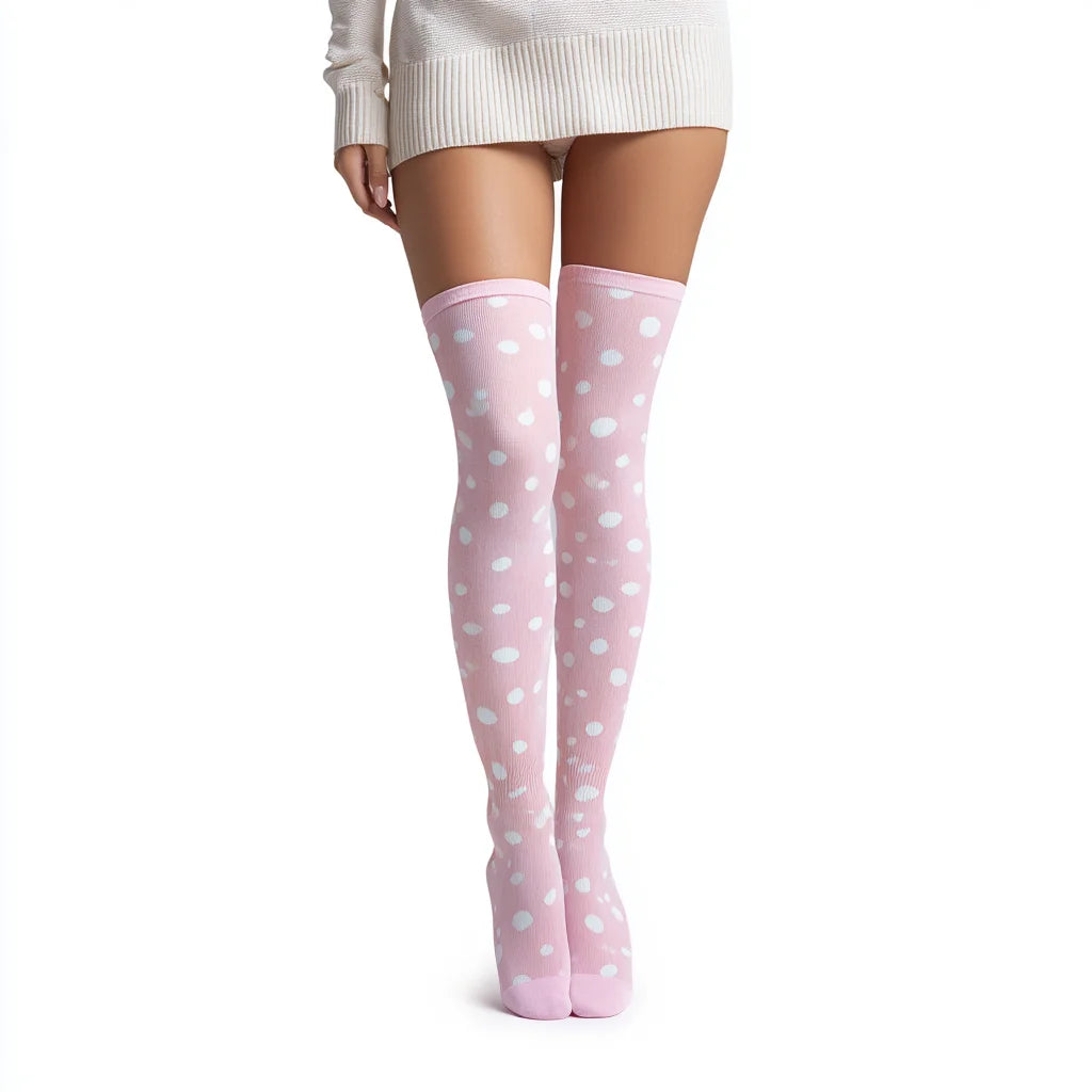 Women's Cotton Spandex Over-Knee High Socks with Polka Dots Design Premium Womens Socks