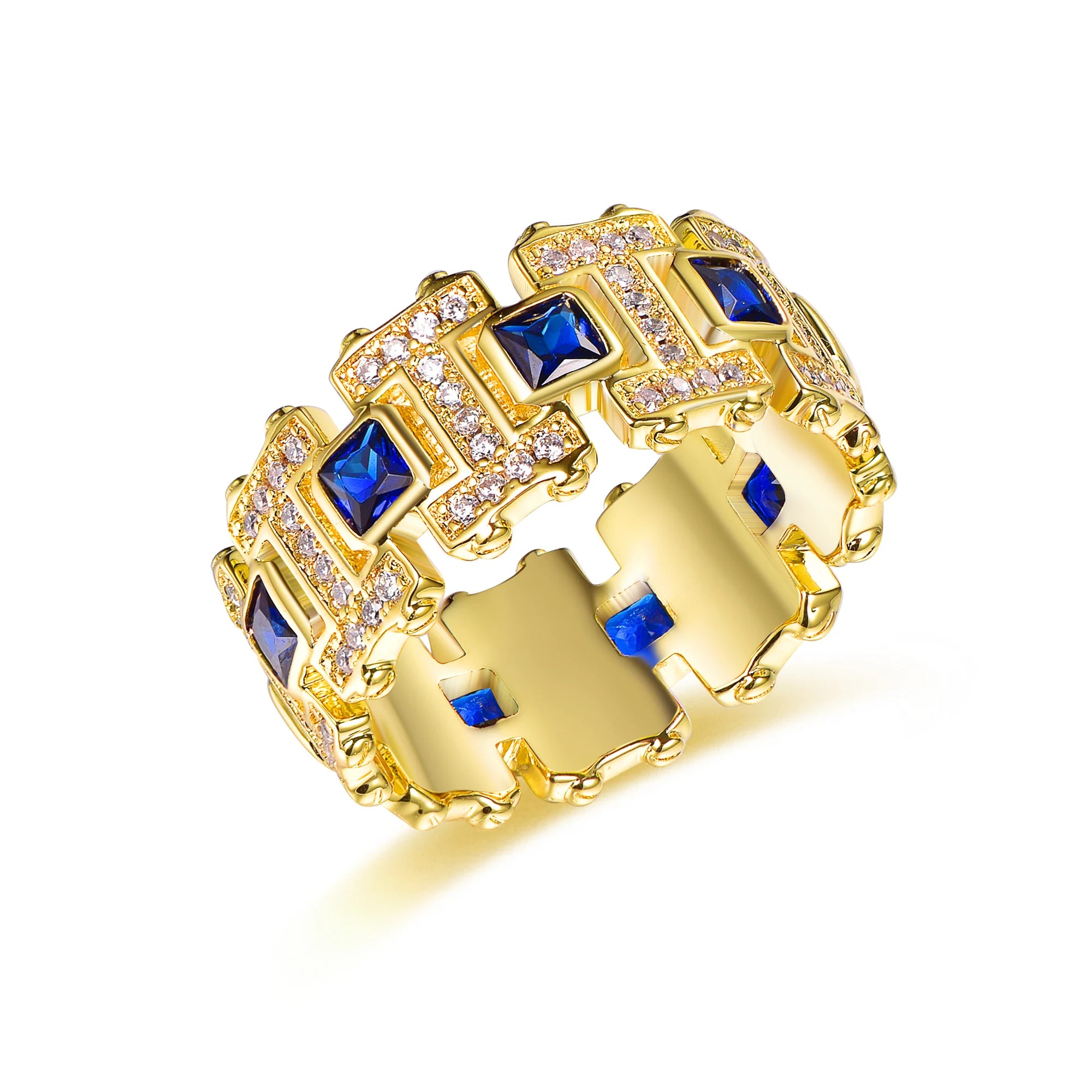 Luxury Sparkle Micro Pave Diamond Dome Rings Stainless Steel Gold Plated Chunky Women's Jewelry for Weddings