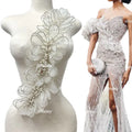 Handmade 3D Wire Work Flower Rhinestones Applique on White Net Glue on Beads Crystal Patches Accessory for Dress Clothes