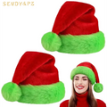 Winter Holiday Decorations Green Red Plush Fluffy Pompom Santa's Hats Cap Christmas Beanie Hat Women