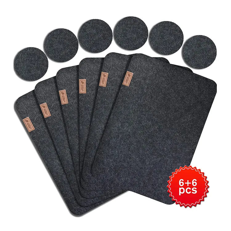 6 Place Mats and 6 Coasters Dining Table Placemat Set Felt Placemat Set