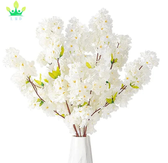 42.25 Inch White Silk Artificial Cherry Blossom Flowers for Home Garden Wedding Table Centrepiece Christmas New Year Party Event