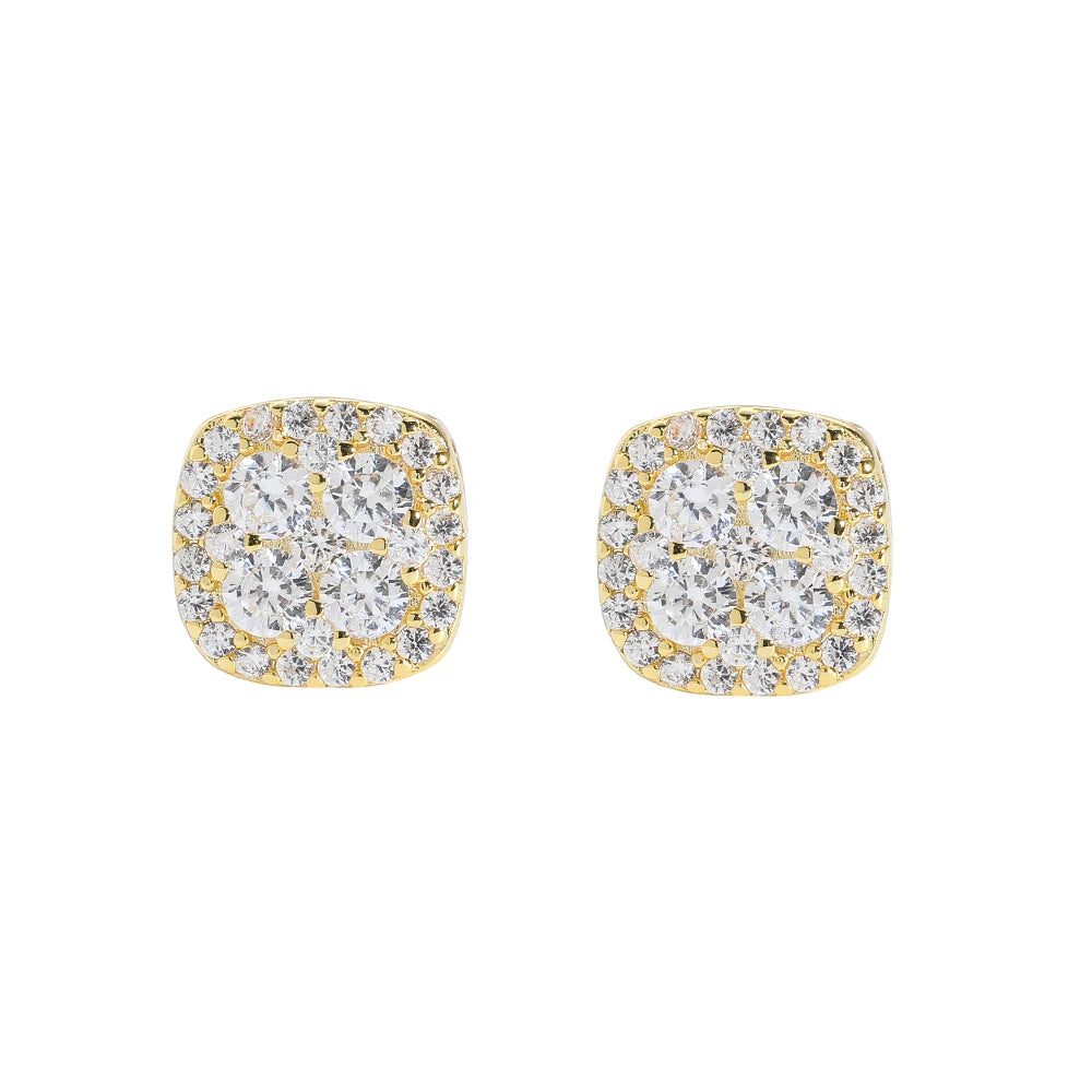 E090 10mm*10mm Brass Setting Zircon Stud Earrings Women Fashion Jewelry