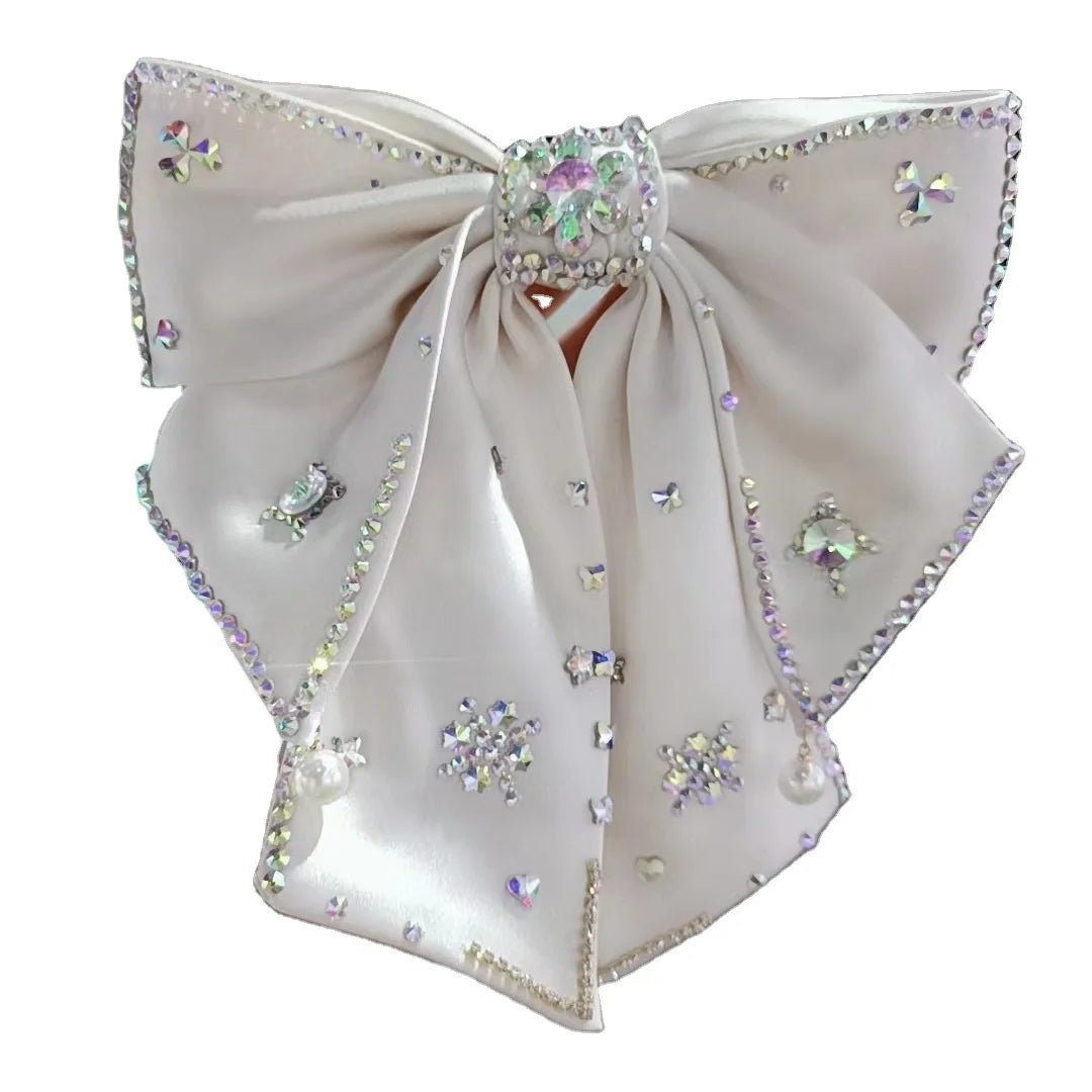 New Bow Ribbon Spring Clip Premium Summer Headwear Hairpin Influencers Hairpin Crystal