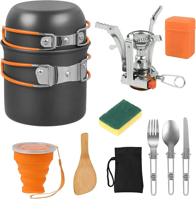 Camping Cooking Utensils Portable Eco Friendly Gas Stove Outdoor Mini Camping Cookware Tourist Tableware Set