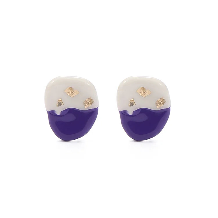 Blue White Color Matching Trendy Enamel Stud Earrings Cute Geometric Vintage Oil Drop Design for Party or Gift for Women