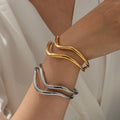 New Casting High Quality Stainless Steel 18k Gold Plated Jewelry Irregular Double Layers Curving Eternity Cuff Bangle Bracelet