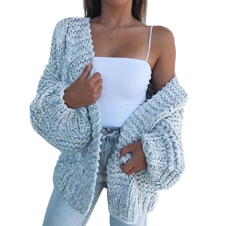 Women Fall Winter Clothing Plus Size Sweaters Long Sleeve Open Fall Knitted Cardigan