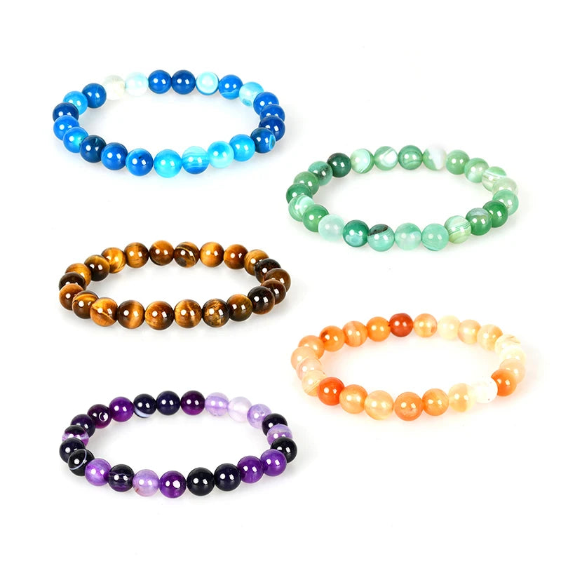 Crystal Healing Natural Amethyst Stone Agate Bracelet 4mm 6mm 8mm Elastic Stone Bead Bracelet