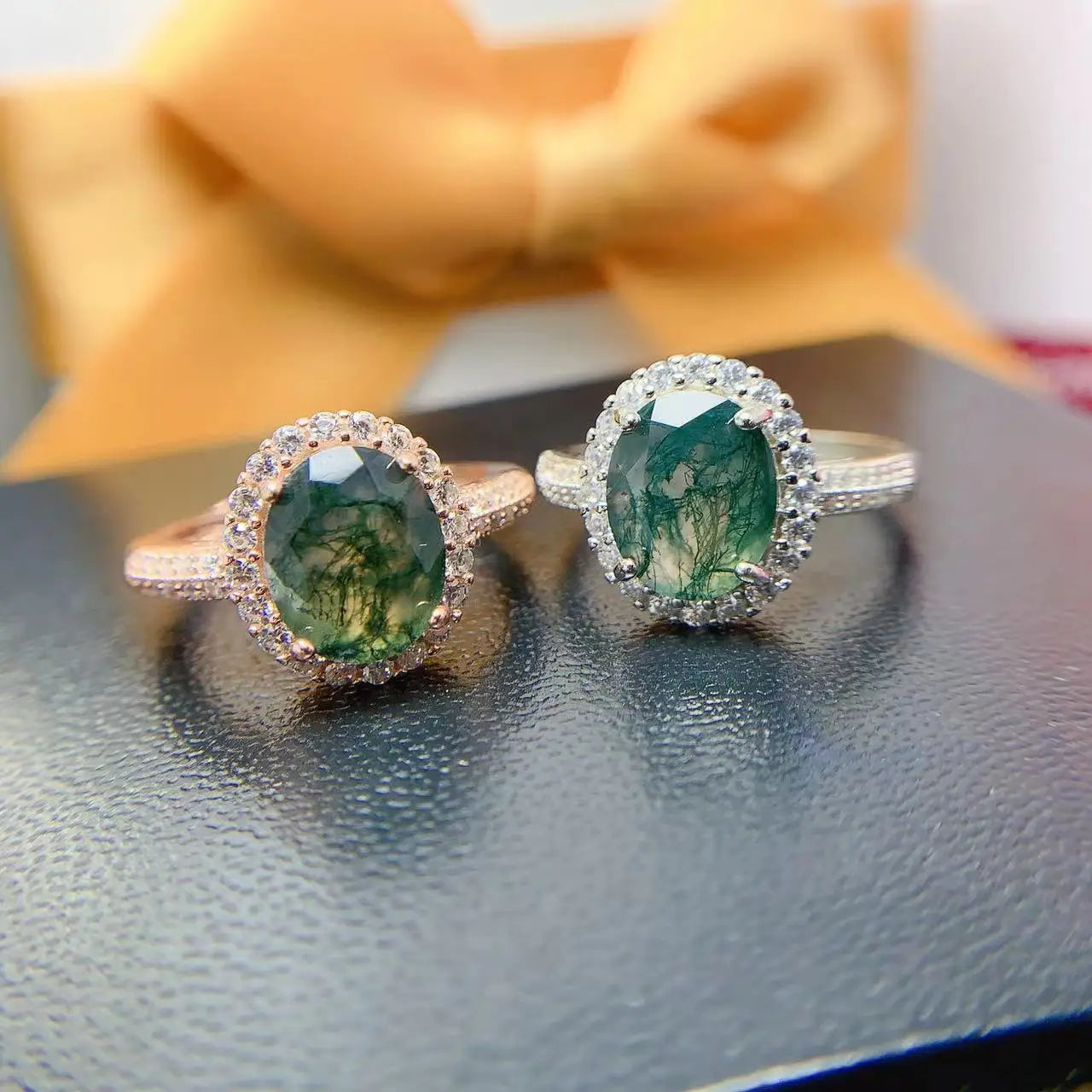 Korean Luxury 925 Sterling Silver Women Moss Agate Rings New Designs with Name Oval Cut Diamond Classic Style for Wedding Party