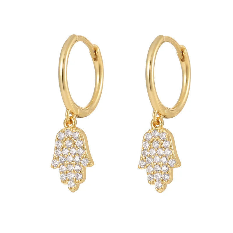 Micro Pave Charms Earring Diy Mini Hoop Thick Gold Palm Earrings