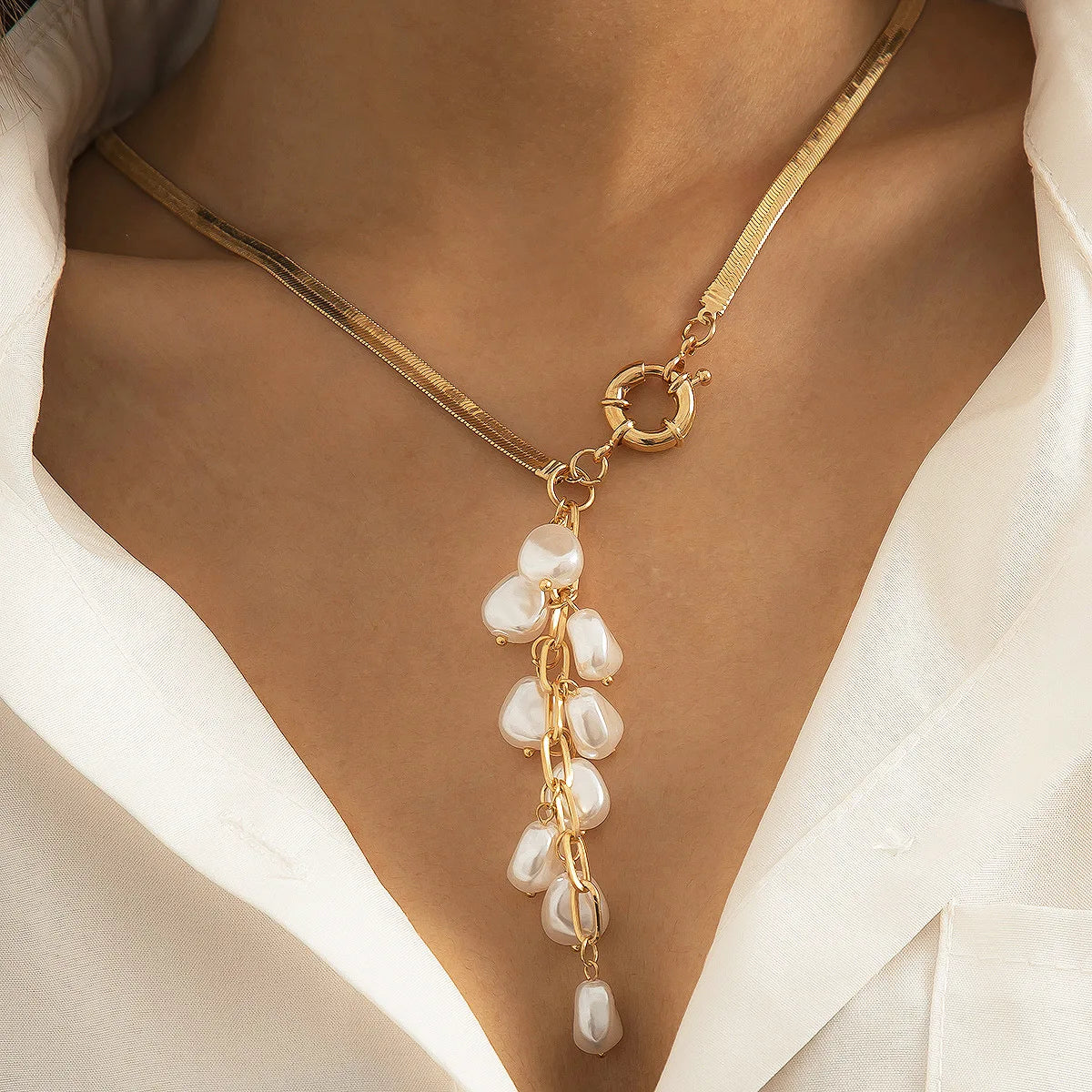 New Arrival Luxury Baroque Pearl Necklace Irregular Pearl Necklace Natural Pearl Gold Plated Tassel Necklace for Women