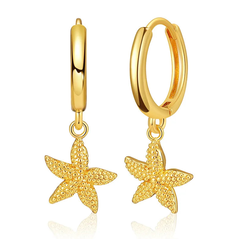 Boho Style 18K Gold Plated Lightweight Hoop Earrings for Women Dangle Jewelry Cute Starfish Earrings