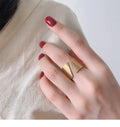 Wholesale Custom Fashion Statement Jewelry Open Ring Creative Design Geometry Certified 18K Gold Plated Titanium Steel for Women